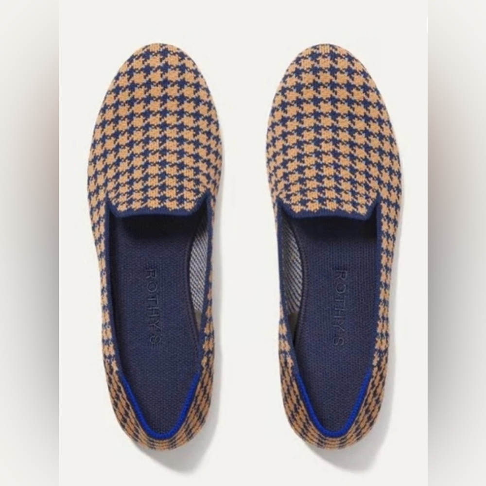 NWOT Retired Rothy’s The Loafer Sapphire and Camel Houndstooth